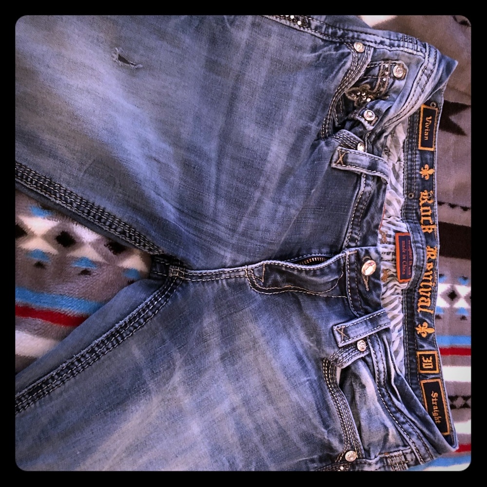 Rock revival straight leg  jeans with flaws